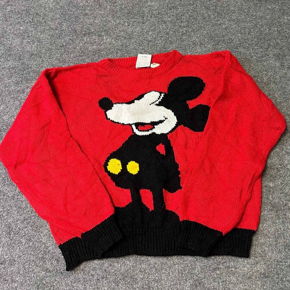 Mickey & Co Sweater Womens Size L Red Mickey Mouse Graphic Knit Crewneck Vintage